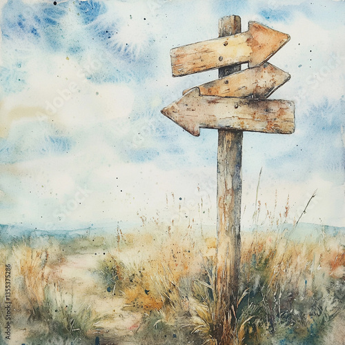 Weathered wooden signpost pointing in different directions  