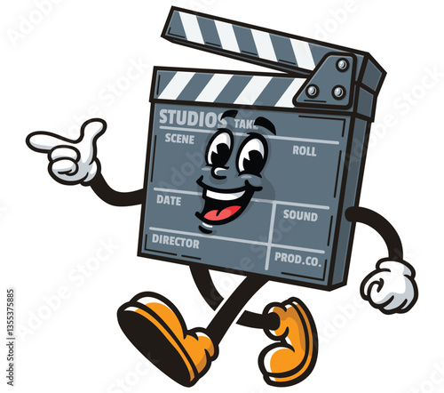 Clapperboard character cartoon is walking and looking for an idea