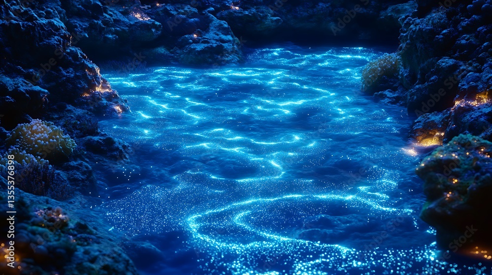 Fototapeta premium A serene underwater scene with glowing water and coral, evoking tranquility and beauty.