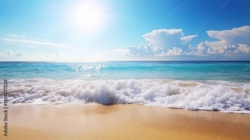 Fototapeta premium Summer time beach sea shore realistic accessory vector illustration sunshine travel