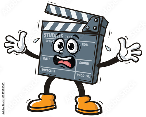 Clapperboard character cartoon is panicking