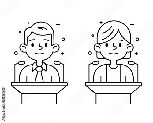 Male and female linear avatars. Public Speaker concept