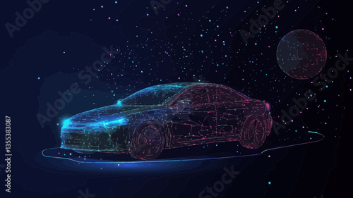 Abstract Vector Auto Starry Sky Concept With Planets and Stars in Universe Minimalist SVG