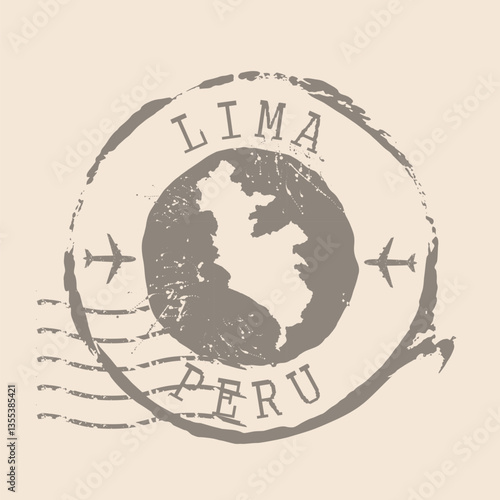 Stamp Postal of Lima is capital of Peru. Map Silhouette rubber Seal.  Design Retro Travel. Seal  Map of Lima  grunge  for your design. Peru. EPS10