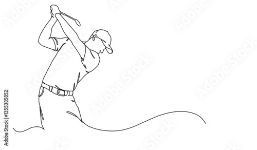 Man Playing Golf Oneline Continuous Single Line Art Editable Line. Single continuous line drawing of young happy golf player swing the golf club.