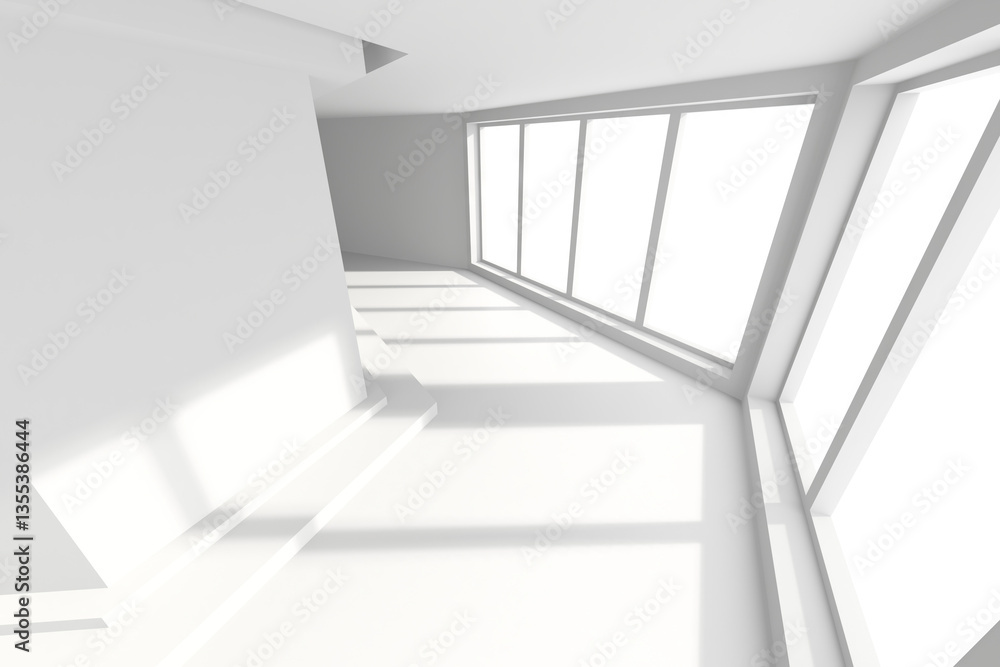 Minimalist sunlit modern interior with large windows, perfect for architectural design. 3d render. Minimalist sunlit modern interior with large windows, perfect for architectural design. 3d render.
