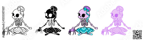 Vector illustration of a Skeleton Ballerina dancing a classical ballet dance, a cute SVG graphic ideal for sublimation print-on-demand (POD) products during the Halloween season.