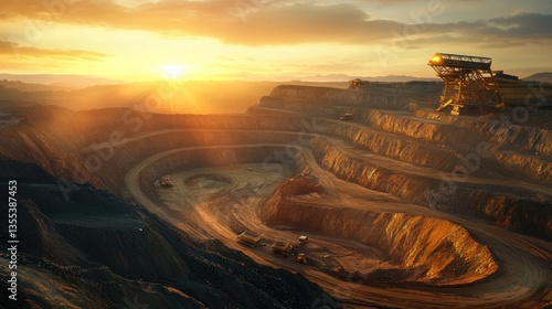 Majestic Sunset Over a Vast Open-Pit Mine