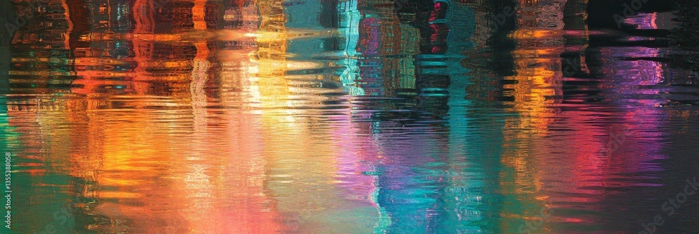 Obraz premium City lights mirrored shimmering water kaleidoscopic effect