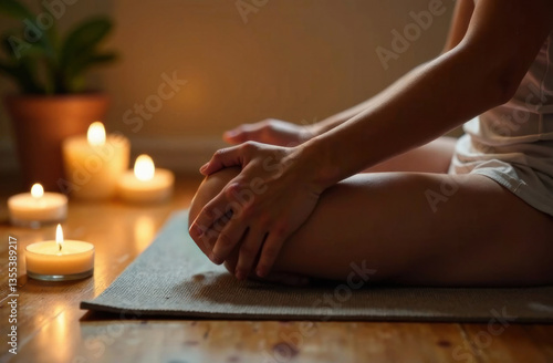 Wallpaper Mural Person practicing yoga in a serene candle-lit environment   Torontodigital.ca