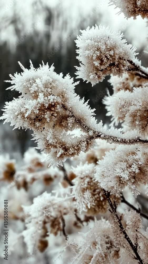 Snow-covered branches sparkle in winter frost during a serene snowy morning in a quiet forest Snow-covered branches sparkle in winter frost during a serene snowy morning in a quiet forest