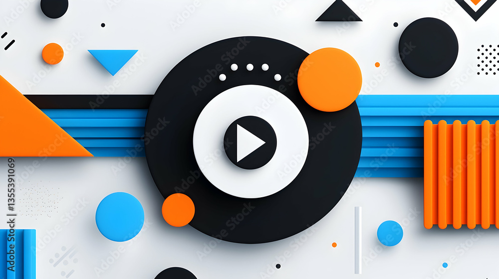 Abstract Play Button with Geometric Shapes and 3D Design Abstract Play Button with Geometric Shapes and 3D Design