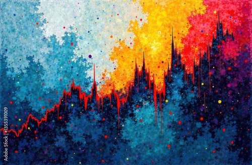 Abstract colorful peaks representing data trends  