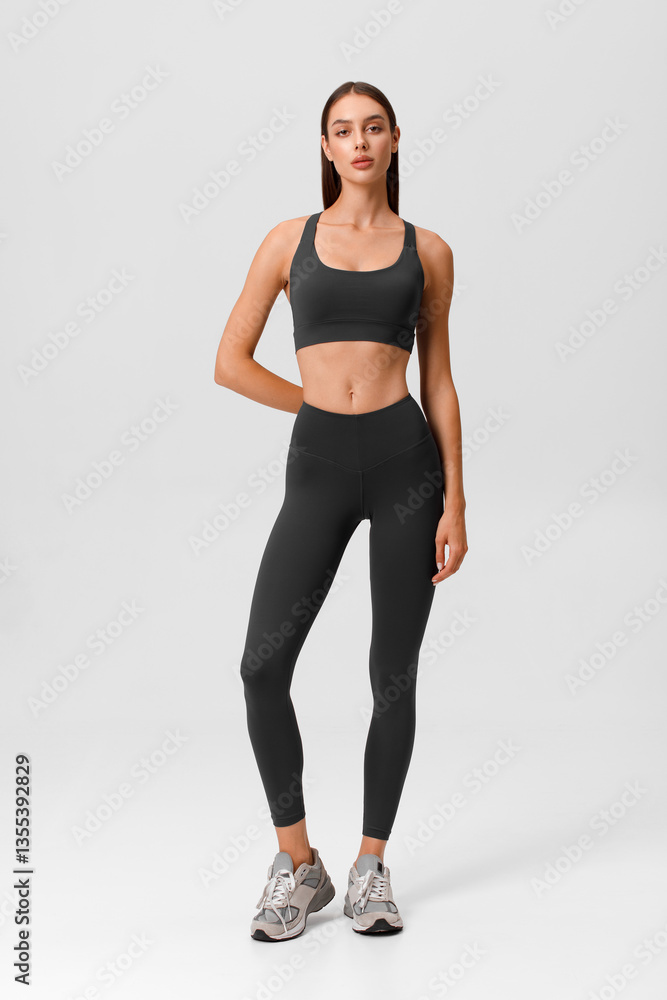 Fitness woman. Athletic girl on the gray background Fitness woman. Athletic girl on the gray background