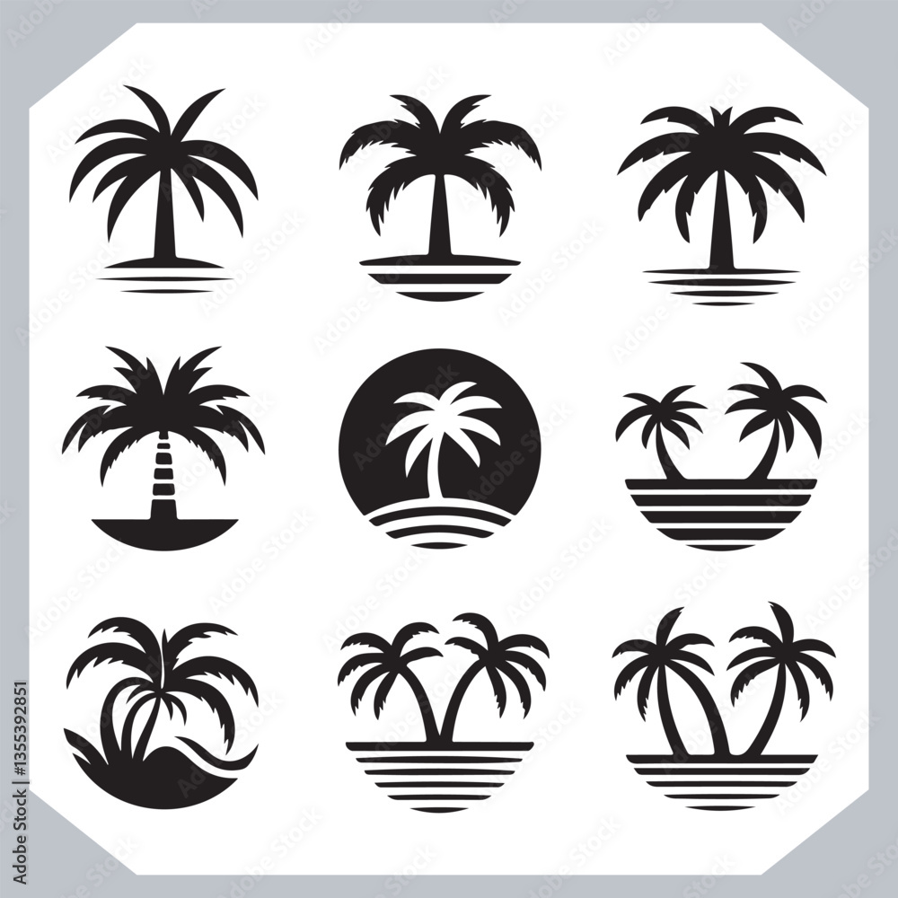Black Palm Tree Silhouettes Coconut Tree Vector Graphics for Digital and Print Design