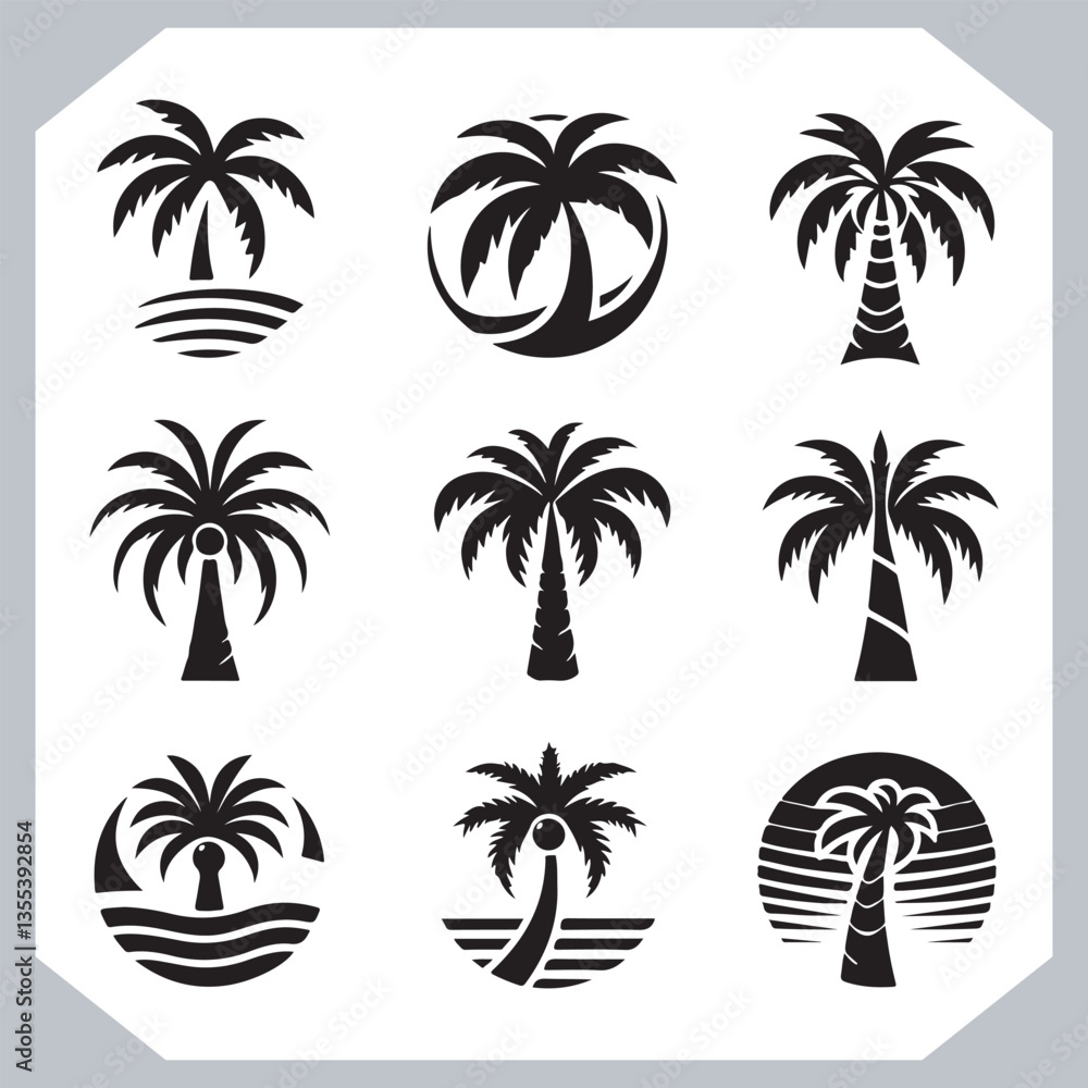 Black Palm Tree Silhouettes Coconut Tree Vector Graphics for Digital and Print Design