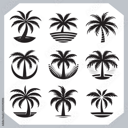 Obraz na płótnie Black Palm Tree Silhouettes Coconut Tree Vector Graphics for Digital and Print Design w salonie