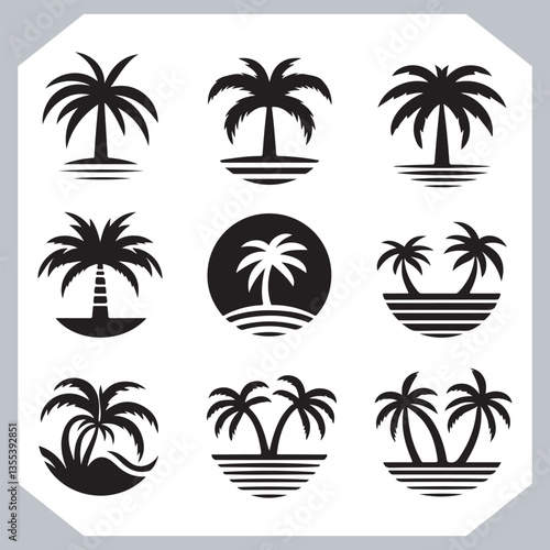 Obraz na płótnie Black Palm Tree Silhouettes Coconut Tree Vector Graphics for Digital and Print Design w salonie