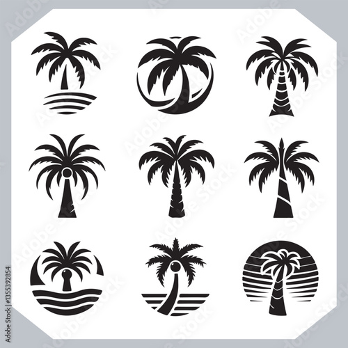 Obraz na płótnie Black Palm Tree Silhouettes Coconut Tree Vector Graphics for Digital and Print Design w salonie