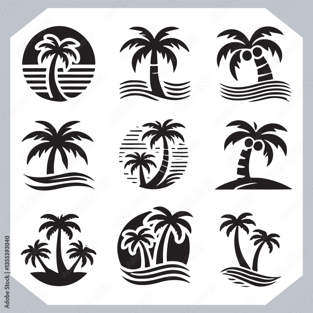 Black Palm Tree Silhouettes Coconut Tree Vector Graphics for Digital and Print Design