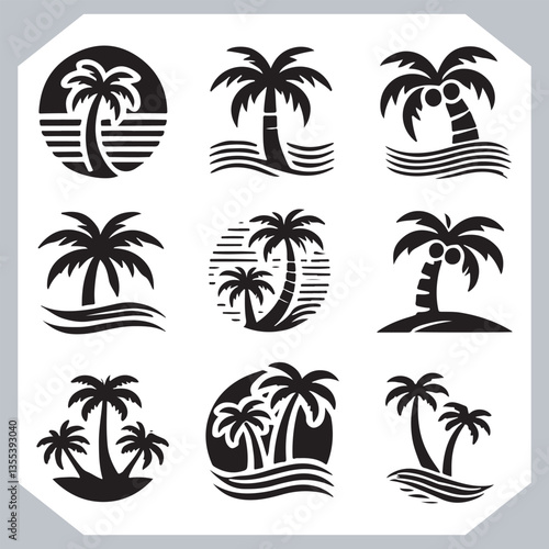 Obraz na płótnie Black Palm Tree Silhouettes Coconut Tree Vector Graphics for Digital and Print Design w salonie