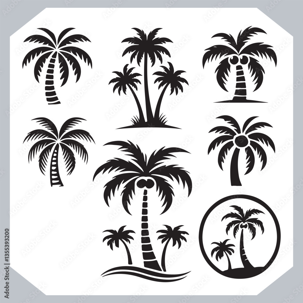 Black Palm Tree Silhouettes Coconut Tree Vector Graphics for Digital and Print Design