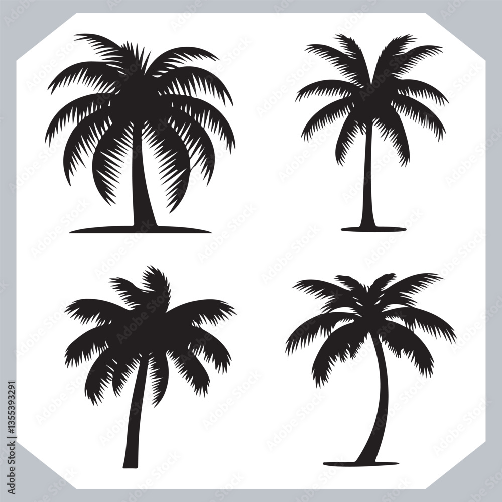 Black Palm Tree Silhouettes Coconut Tree Vector Graphics for Digital and Print Design