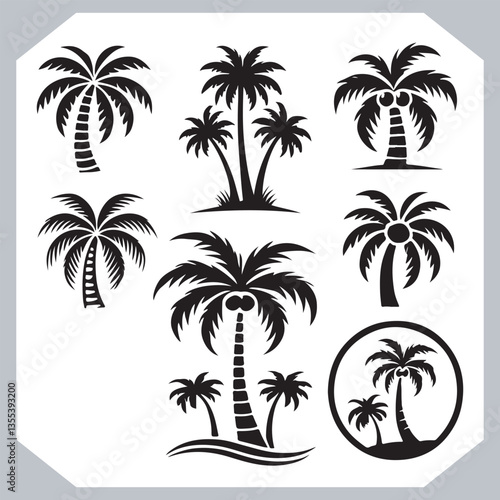 Obraz na płótnie Black Palm Tree Silhouettes Coconut Tree Vector Graphics for Digital and Print Design w salonie