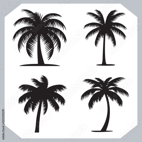 Obraz na płótnie Black Palm Tree Silhouettes Coconut Tree Vector Graphics for Digital and Print Design w salonie