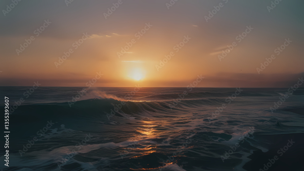 Obraz premium Magical Sunset Over the Ocean with Rippling Waves