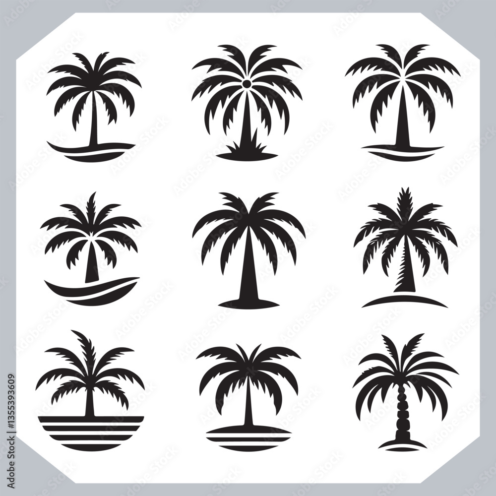 Black Palm Tree Silhouettes Coconut Tree Vector Graphics for Digital and Print Design