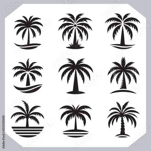 Obraz na płótnie Black Palm Tree Silhouettes Coconut Tree Vector Graphics for Digital and Print Design w salonie