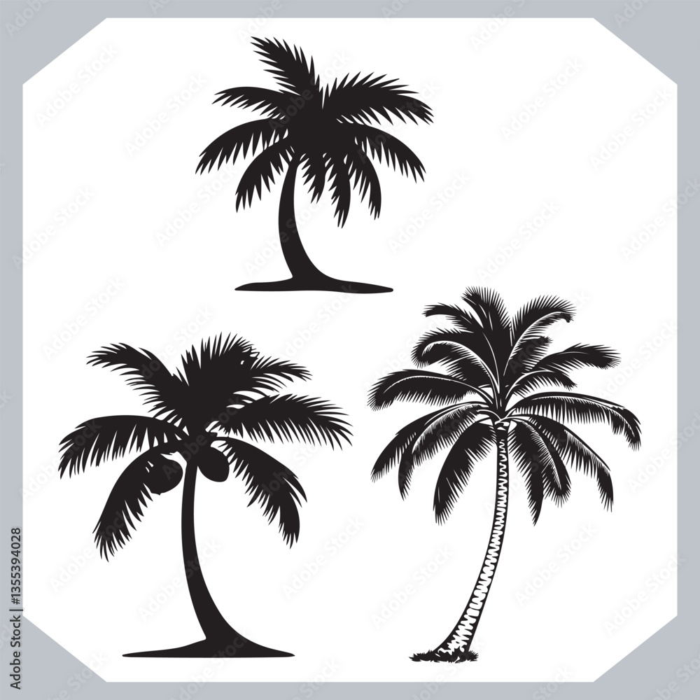 Black Palm Tree Silhouettes Coconut Tree Vector Graphics for Digital and Print Design