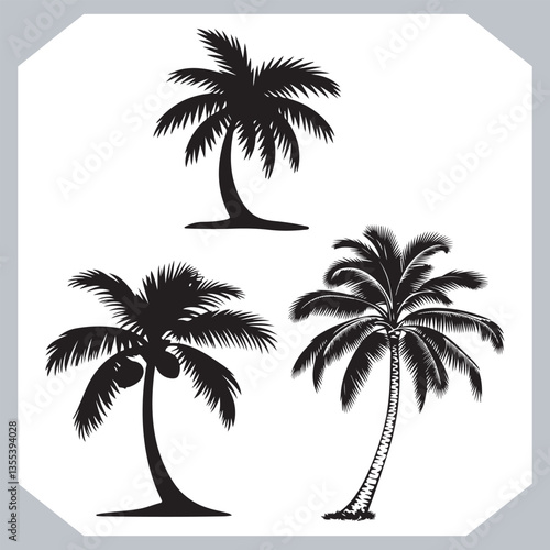 Obraz na płótnie Black Palm Tree Silhouettes Coconut Tree Vector Graphics for Digital and Print Design w salonie