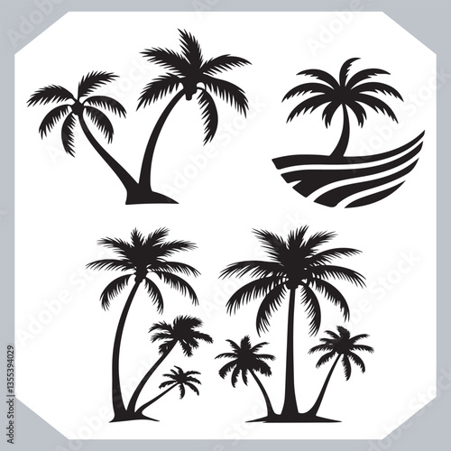 Obraz na płótnie Black Palm Tree Silhouettes Coconut Tree Vector Graphics for Digital and Print Design w salonie