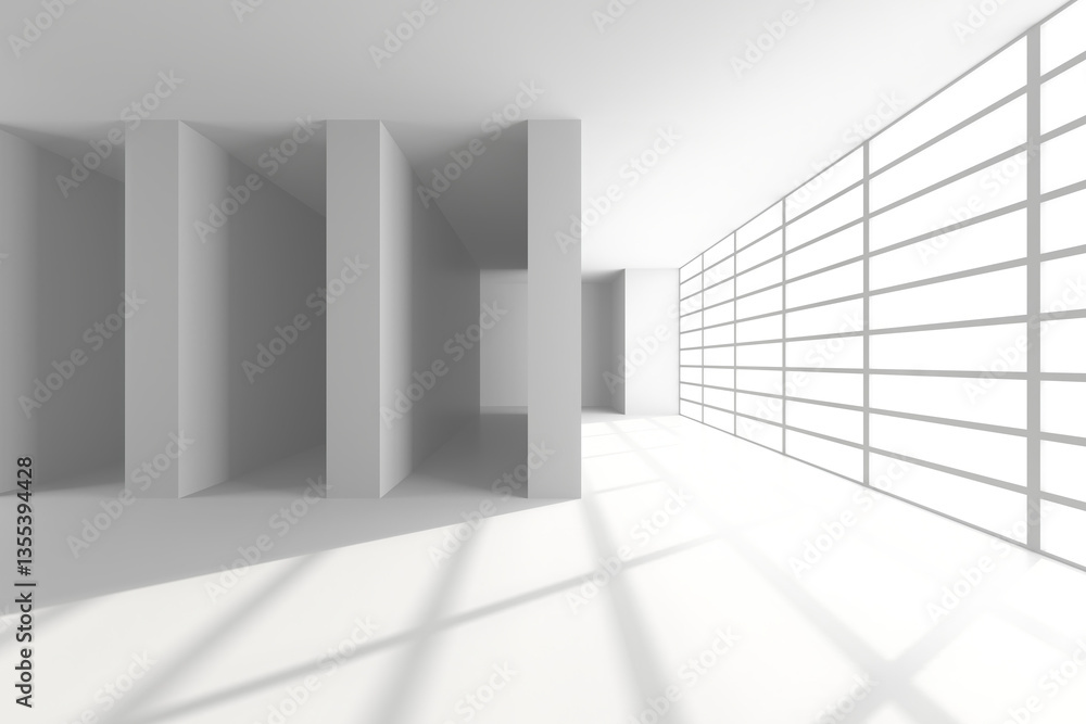 Fototapeta premium Minimalist interior with modern architectural design and geometric shadows. 3d render