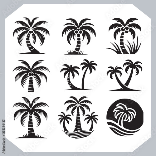 Professional Palm Trees Silhouette and Coconut Tree Vector Logos Black Simple Designs