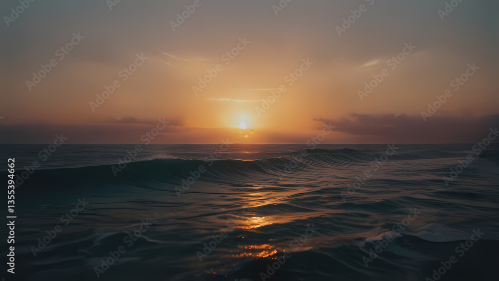 Fototapeta premium Serene Ocean Sunset: Waves & Golden Light