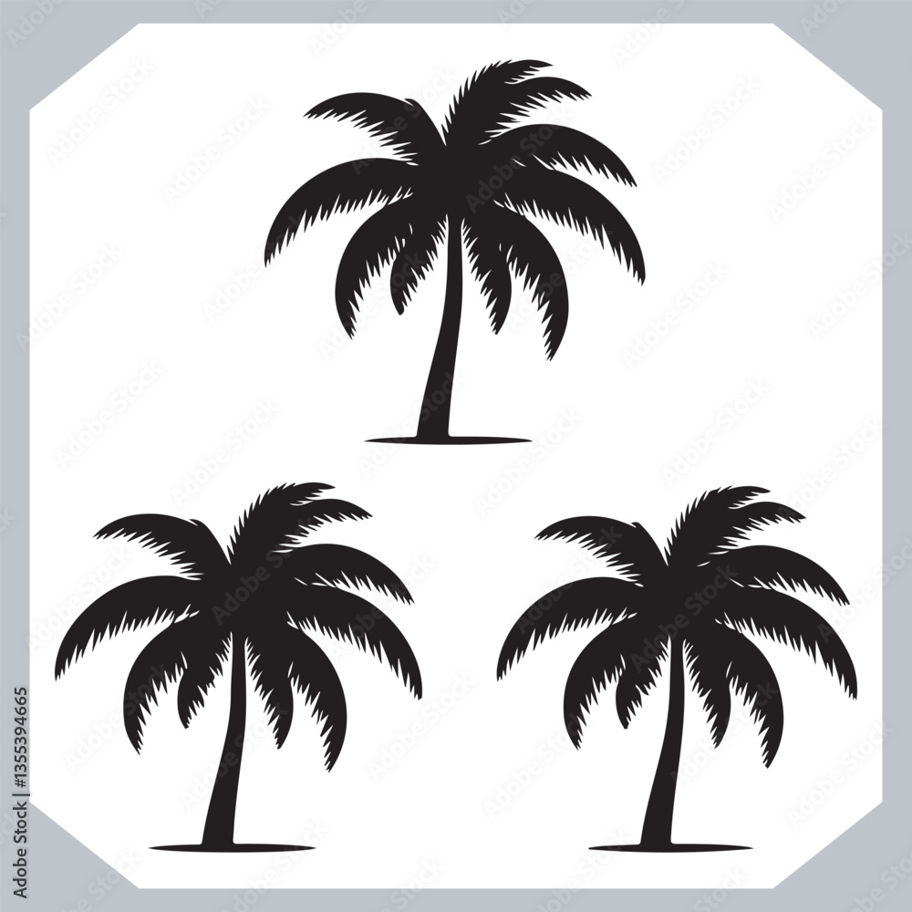 Professional Palm Trees Silhouette and Coconut Tree Vector Logos Black Simple Designs