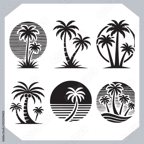 Obraz na płótnie Professional Palm Trees Silhouette and Coconut Tree Vector Logos Black Simple Designs w salonie