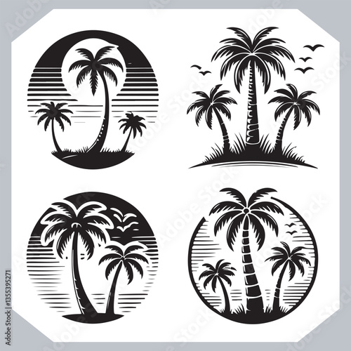 Obraz na płótnie Professional Palm Trees Silhouette and Coconut Tree Vector Logos Black Simple Designs w salonie