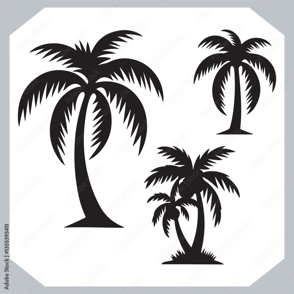 Professional Palm Trees Silhouette and Coconut Tree Vector Logos Black Simple Designs