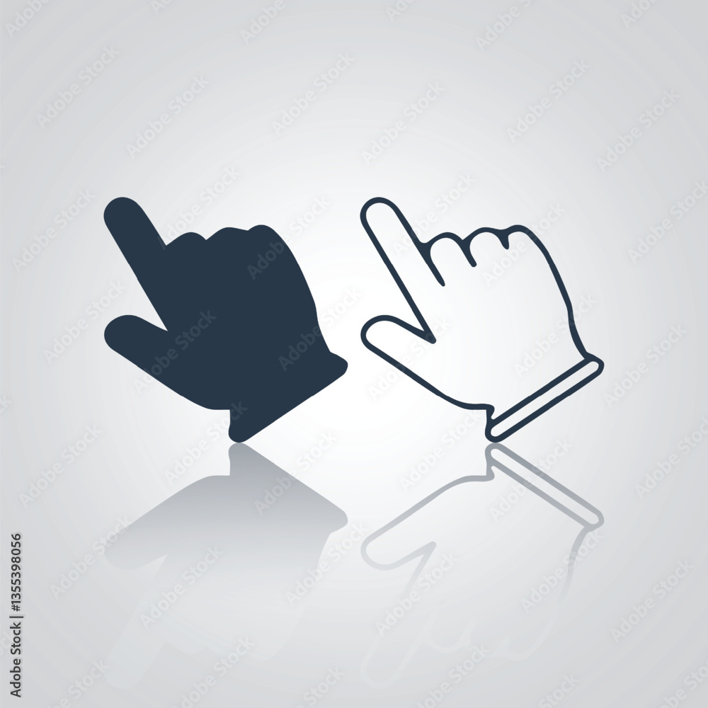Obraz premium Cursor finger icon also outlined with a silver background