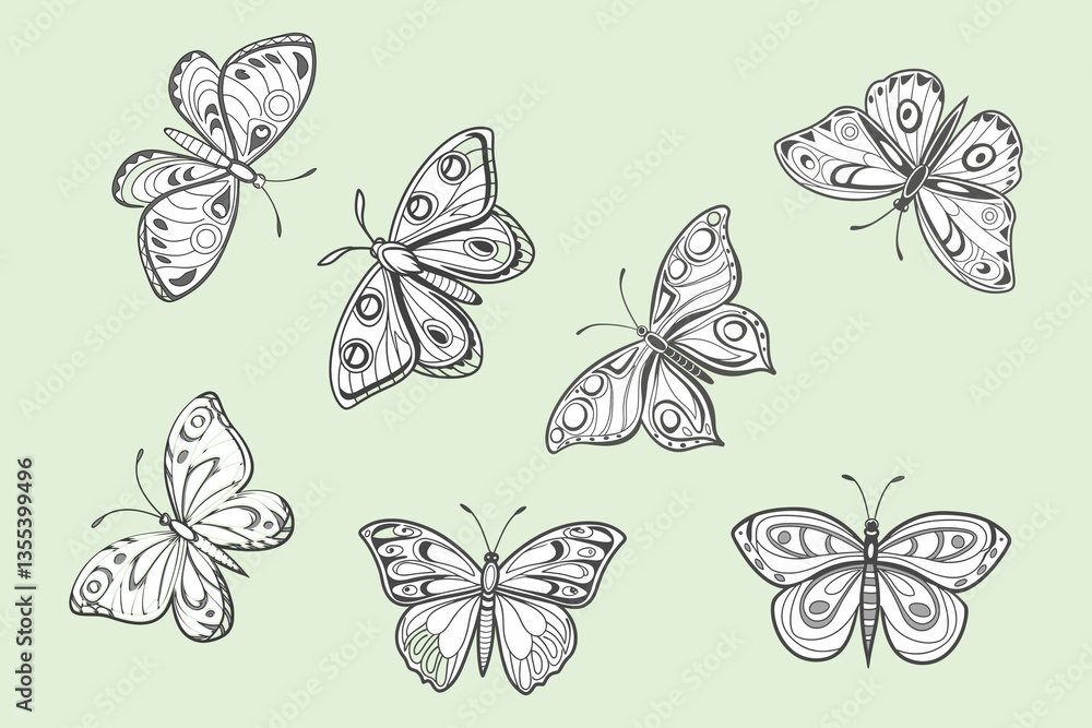 Set of Hand-Drawn Butterfly Silhouettes Vector Illustration Set of Hand-Drawn Butterfly Silhouettes Vector Illustration
