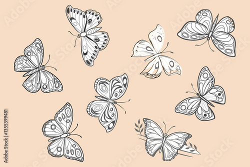 Set of Hand-Drawn Butterfly Silhouettes Vector Illustration