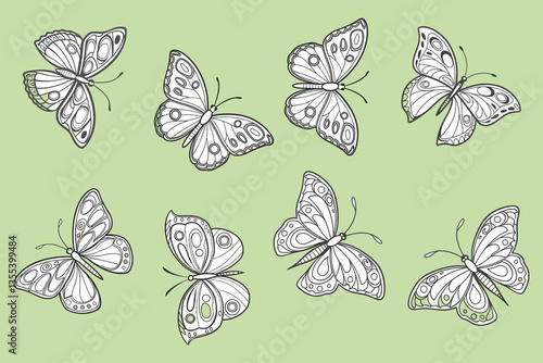 Set of Hand-Drawn Butterfly Silhouettes Vector Illustration