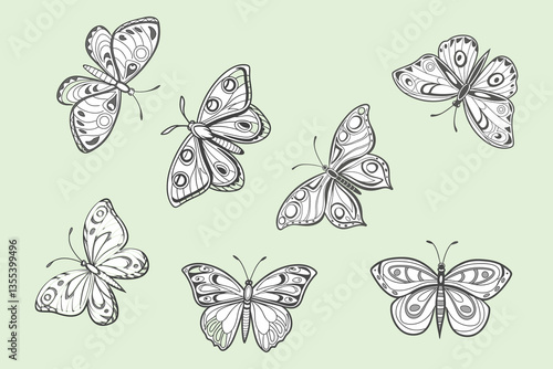 Set of Hand-Drawn Butterfly Silhouettes Vector Illustration