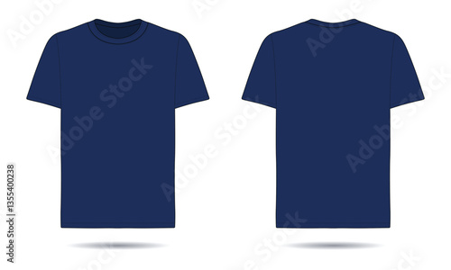 Navy blue short sleeve plain t-shirt mockup front and back view