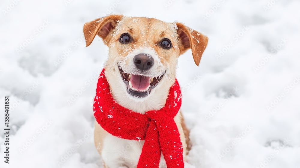 Dog joyfully playing in snow with bright red scarf winter wonderland outdoor photography cheerful atmosphere Dog joyfully playing in snow with bright red scarf winter wonderland outdoor photography cheerful atmosphere