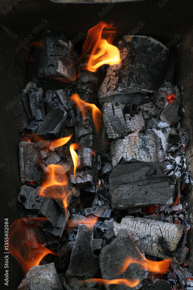 Fototapeta premium burning coal in a grill. Fire in a grill